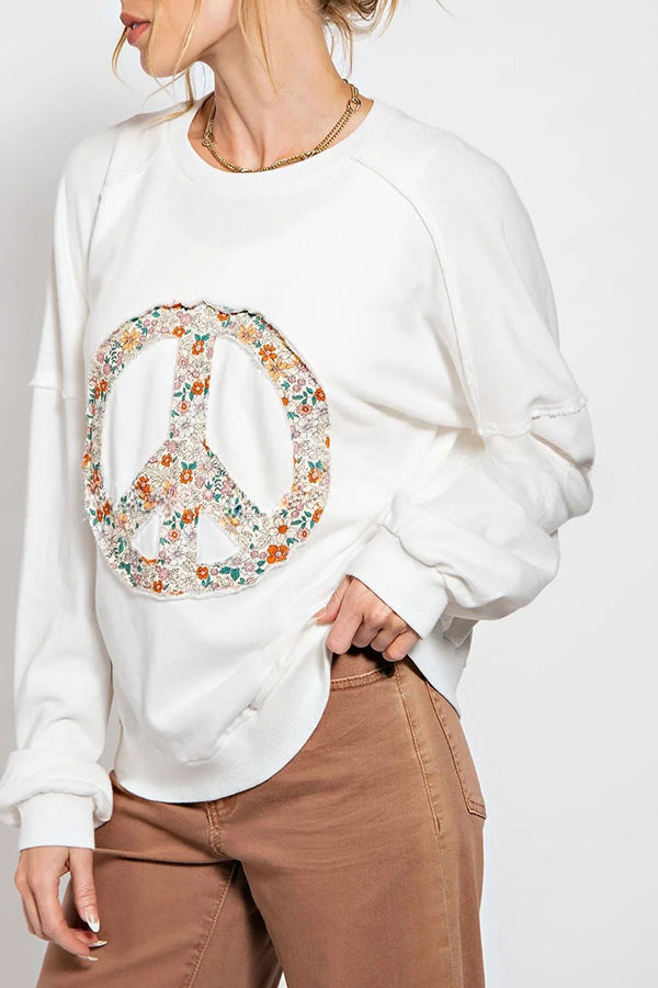 Peace Up Cotton Blend Floral Print Relaxed Pullover