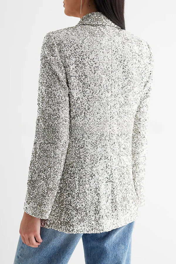 Bring The Sparkle Sequin long sleeve Lapel Blazer