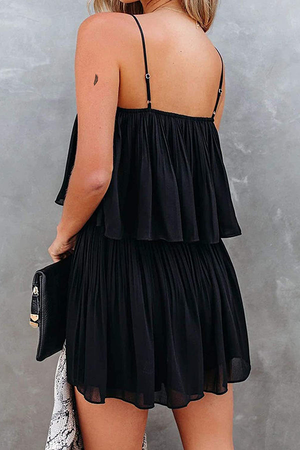 Hopeless Romantic Pleated Adjustable Strap Elastic Waist Romper