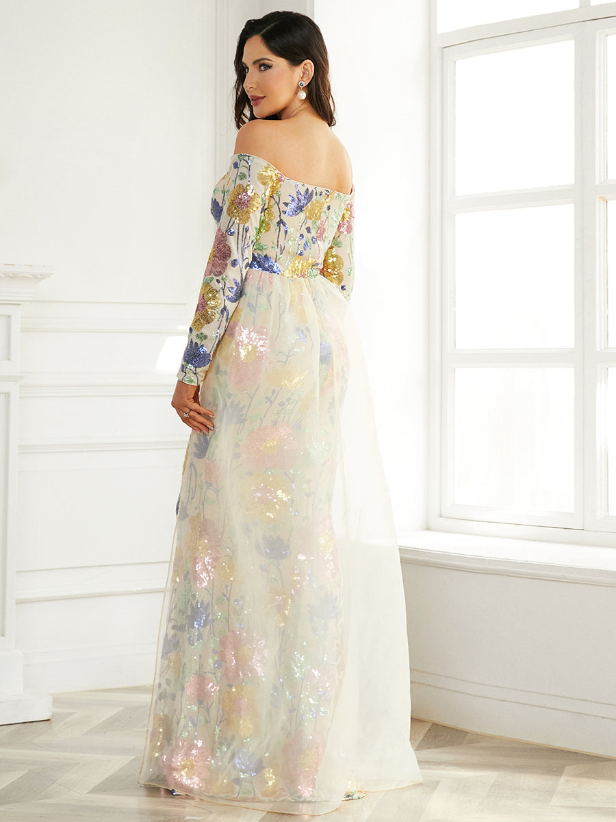 Off Shoulder Multicolor Draped Formal Evening Gown XJ1976