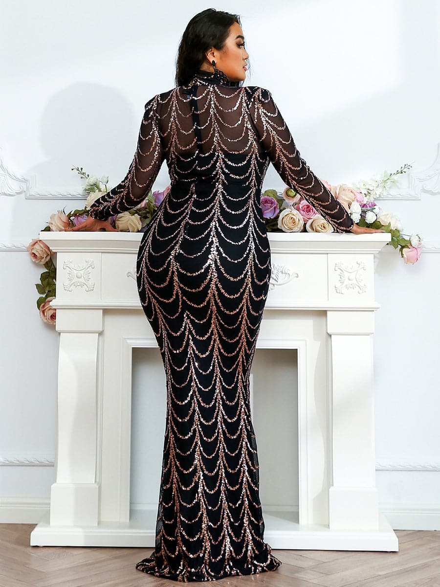 Sheer Mesh Black Sequin Dress M0032