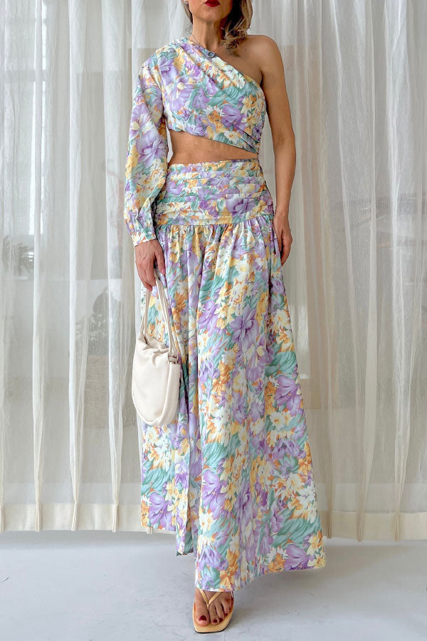 Sweet Flower Off-the-shoulder Slit Skirt Two-piece Set