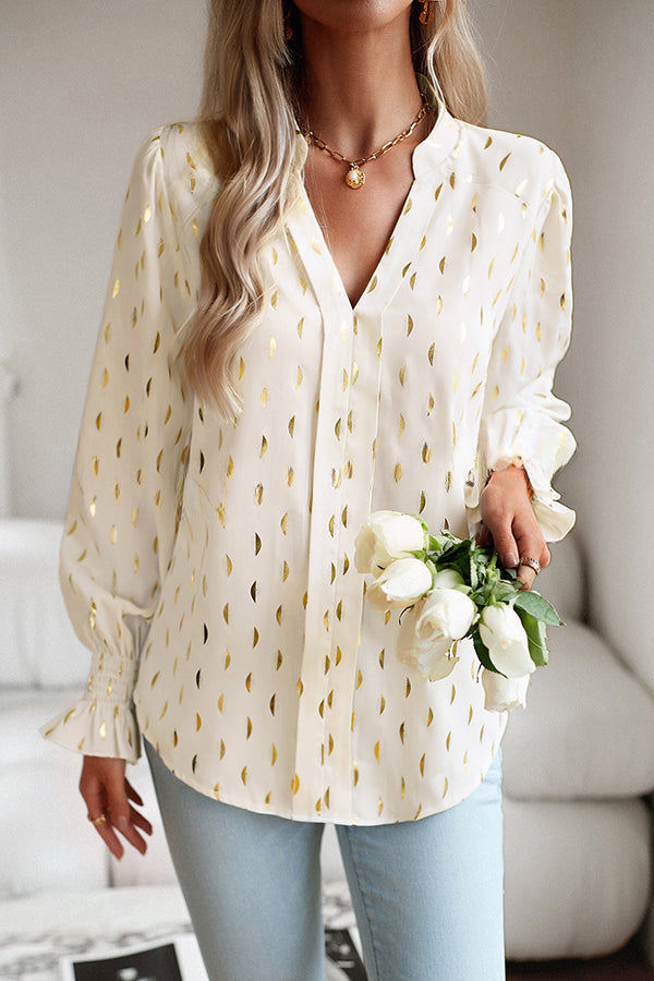 Printed V Neck Pullover Long Sleeved Shirt