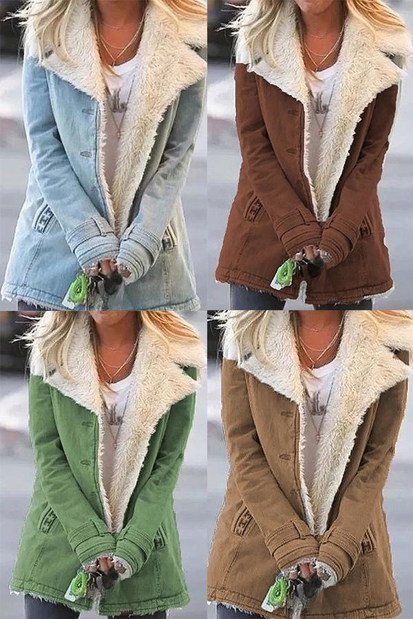 Long Sleeve Solid Color Lapel Outerwear