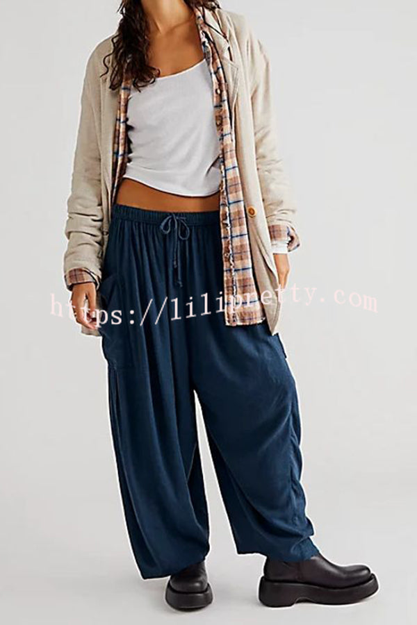 Fashion Temperament Elastic Waist Pleated Wide Leg Pants