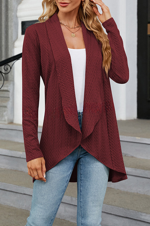 Long Sleeve Solid Color Ruffle Loose Cardigan