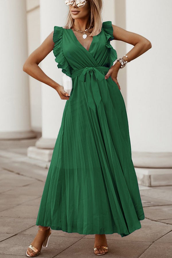 Lost Soul V Neck Pleated Maxi Dress