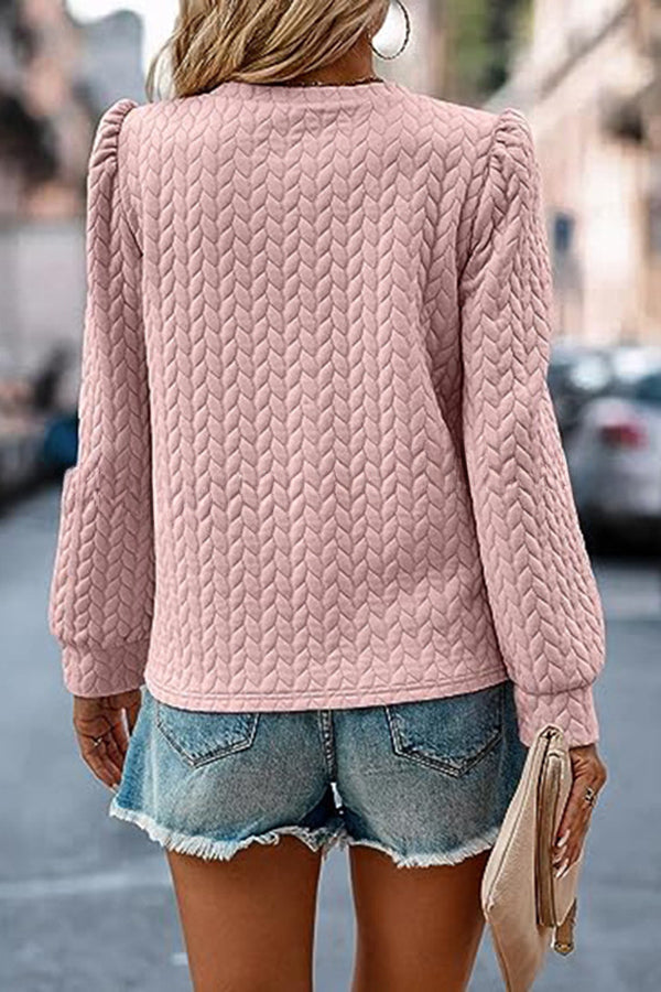 Puff Sleeve Pleated Crewneck Sweatshirt