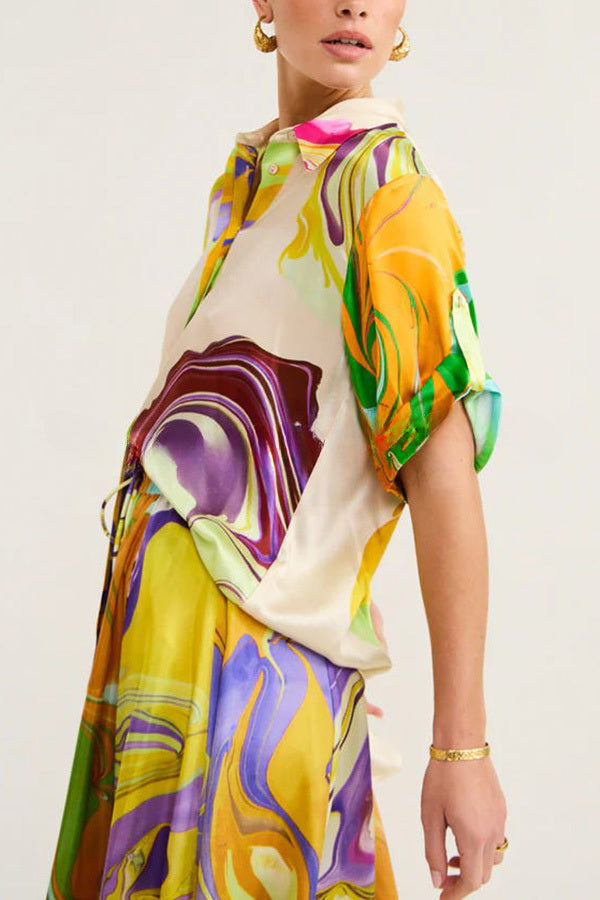 Elevate Your Resort Satin Multi Print Relaxed Blouse