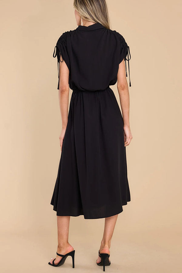 My Favorite Moments Pocketed Ruched Adjustable Waist Midi Dress