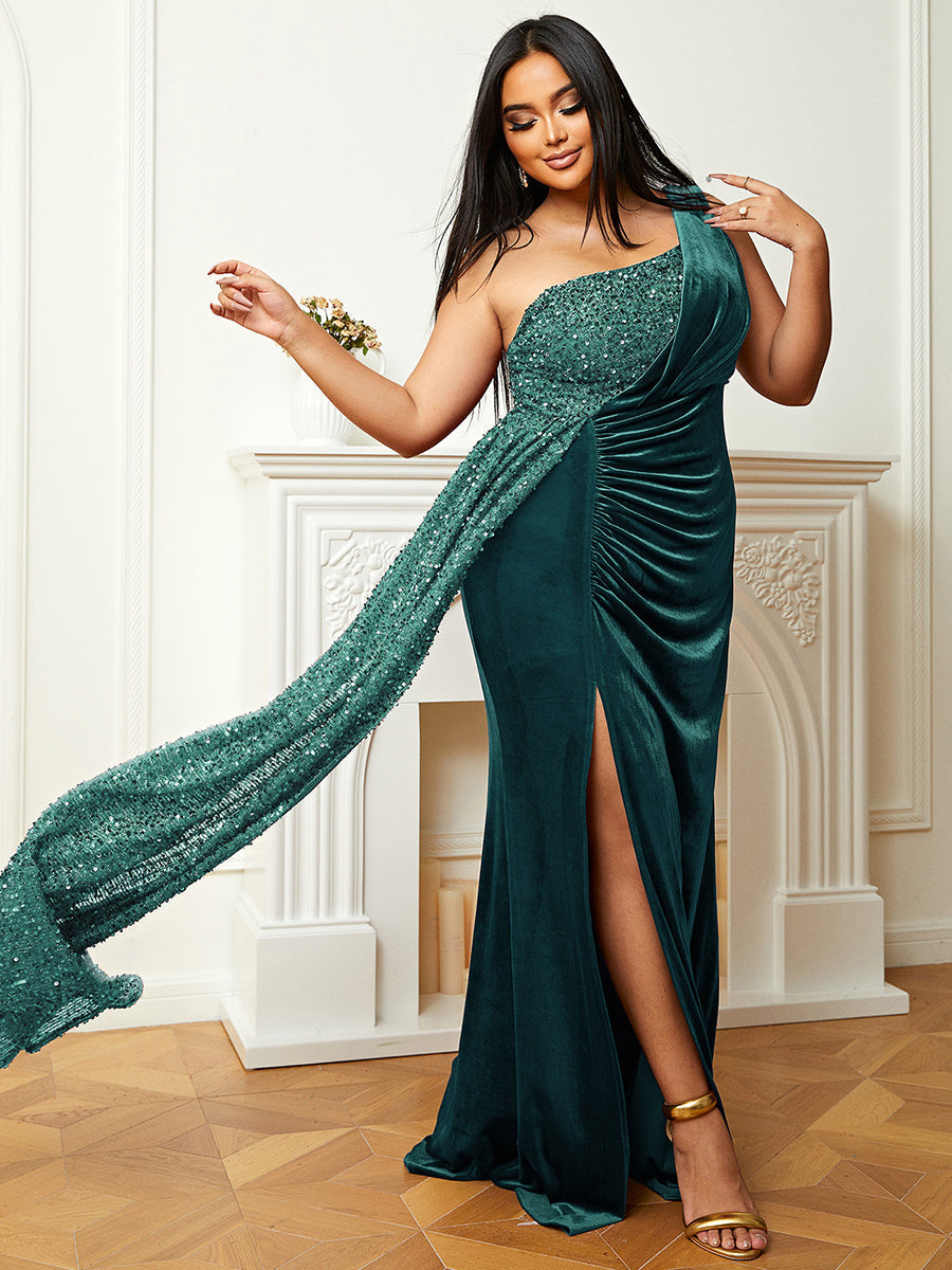 Plus Size Formal One Shoulder Split Thigh Prom Dress PXH2356