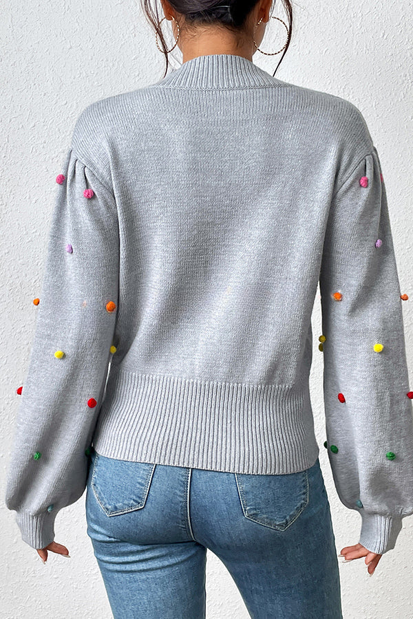 Karla Colorful Thread Ball Patchwork Crew Neck Pullover Sweater