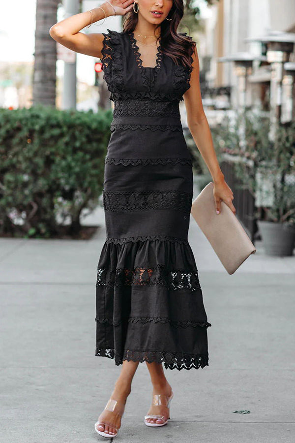 Be The One Crochet Lace Tiered Midi Dress