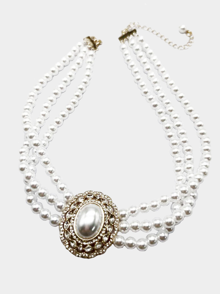 Retro Light Luxury Pearl Rhinestone Necklace MSE033124