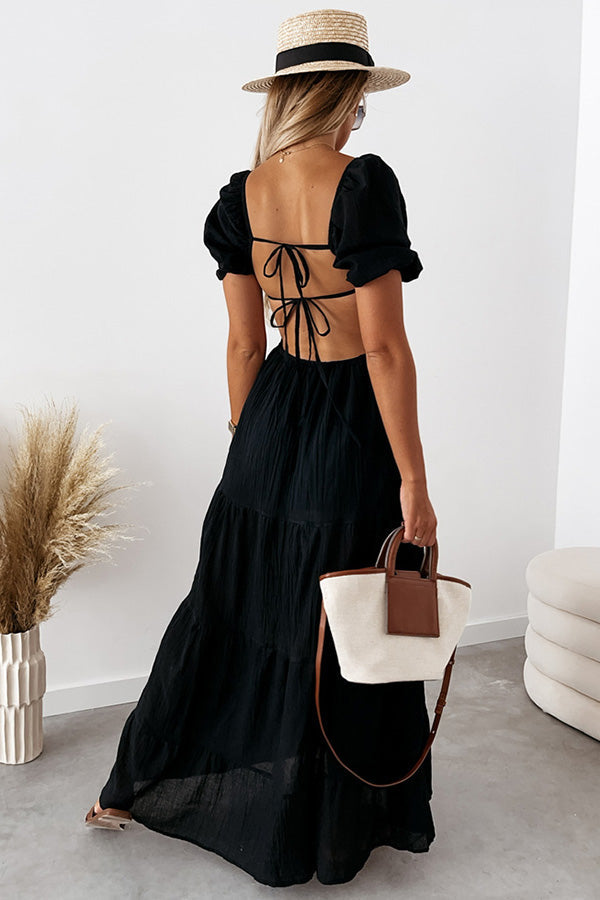 Blissful Moment Puff Sleeve Backless Maxi Dress