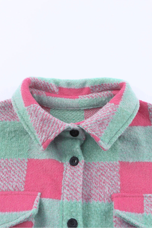 Pink Plaid Colorblock Casual Oversized Jacket