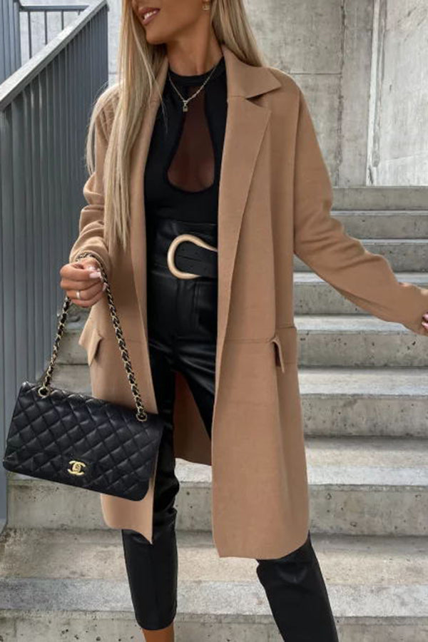 Moody Lapel Pocket Long Sleeve Coat