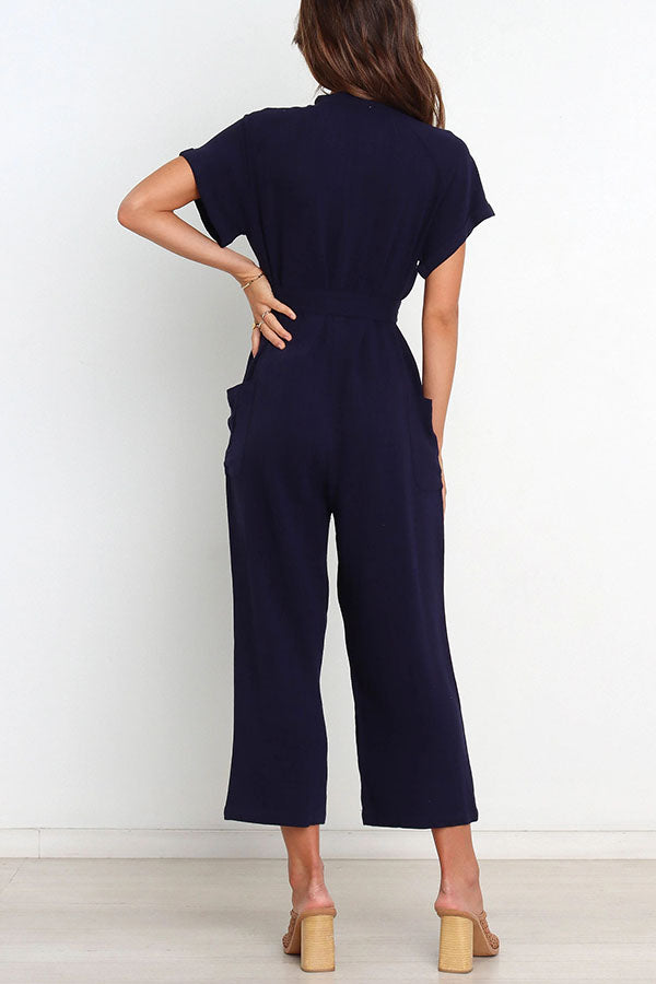 Something about Her Pocketed Button Straight Leg Jumpsuit