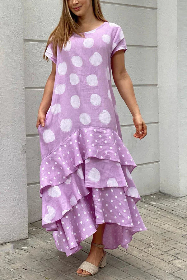 Flowy Polka Dots Pocketed Tiered A-line Maxi Dress