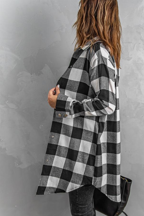 Turn-down Collar Plaid Shirt Coat