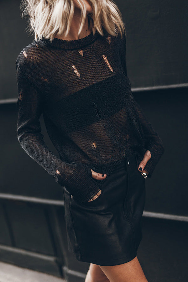 THE BLACK METALLIC DISTRESSED KNITTED SWEATER