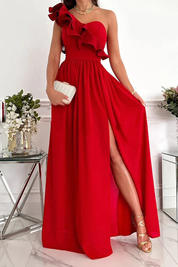 Darling Muse Ruffle One Shoulder Maxi Dress