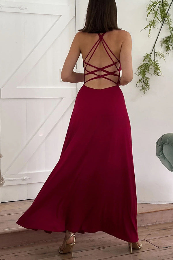 Another Most Beautiful Date Back Lace-up Stretch Maxi Dress