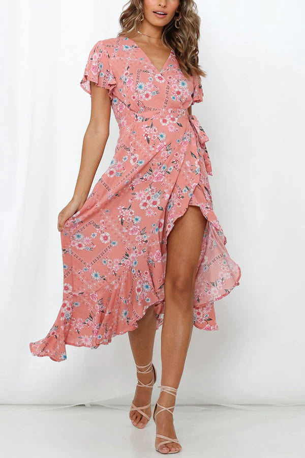 Let It Bloom Floral Wrap Drape Maxi Dress