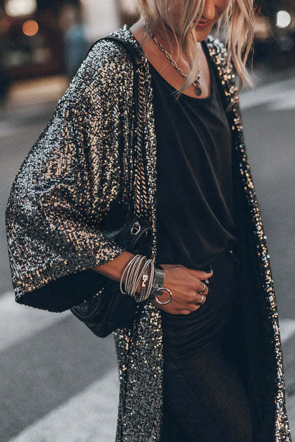 Disco Glamour Sequin Bell Sleeve Kimono