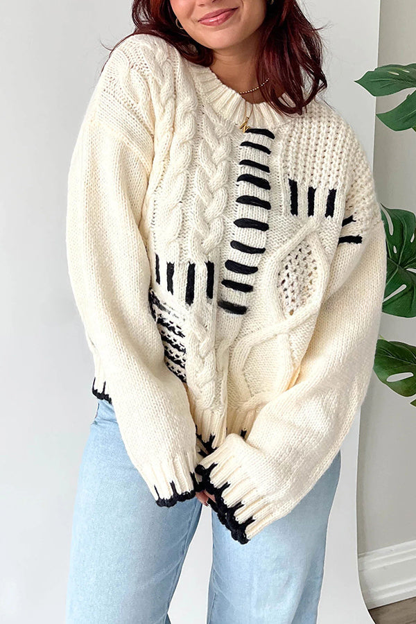 Nioa Cheerful Contrast Patchwork Knitted Pullover Sweater