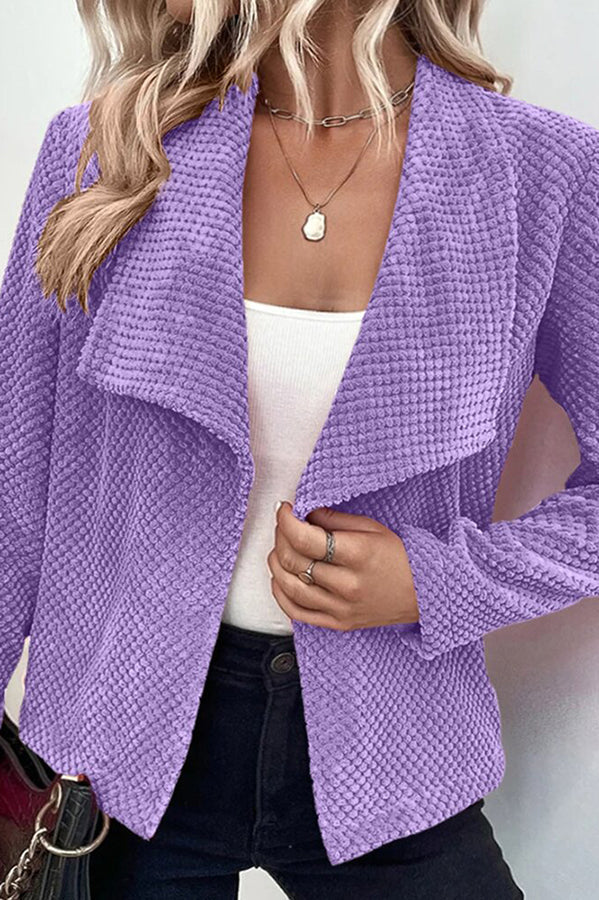 Lapel Solid Color Long Sleeve Buttonless Coat