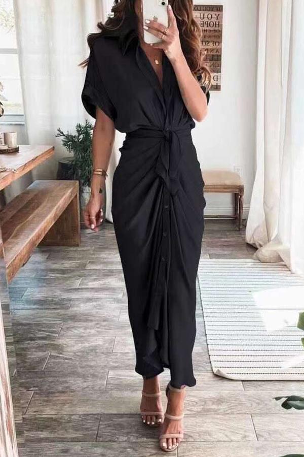 Amazing, Satin Button Down Style Drape Dress