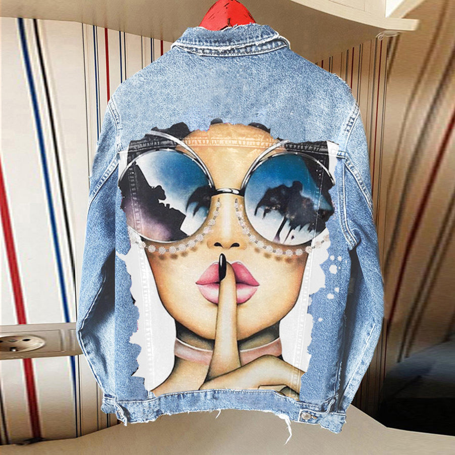 Halloween Print Long Sleeve Denim Jacket