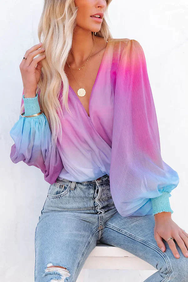 Taffy Gradient Tie Dye Drape Blouse