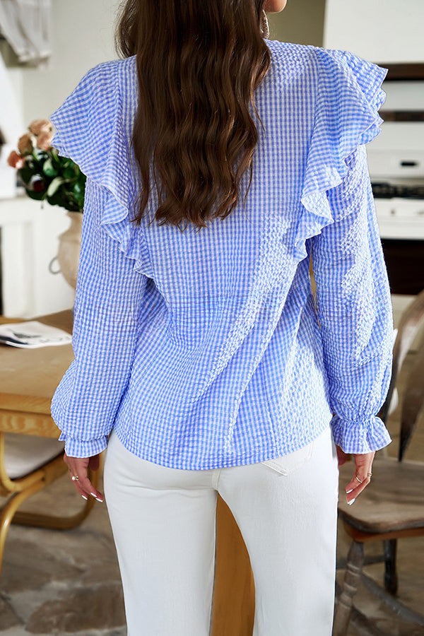 Temperament Commuting Mesh Button Ruffle Long Sleeve Shirt