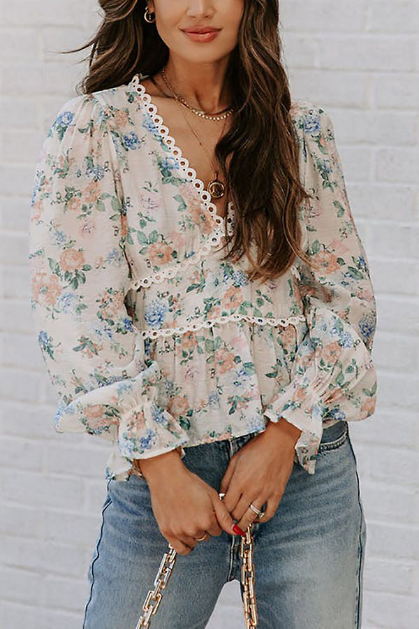 Sira Floral Crochet Peplum Blouse