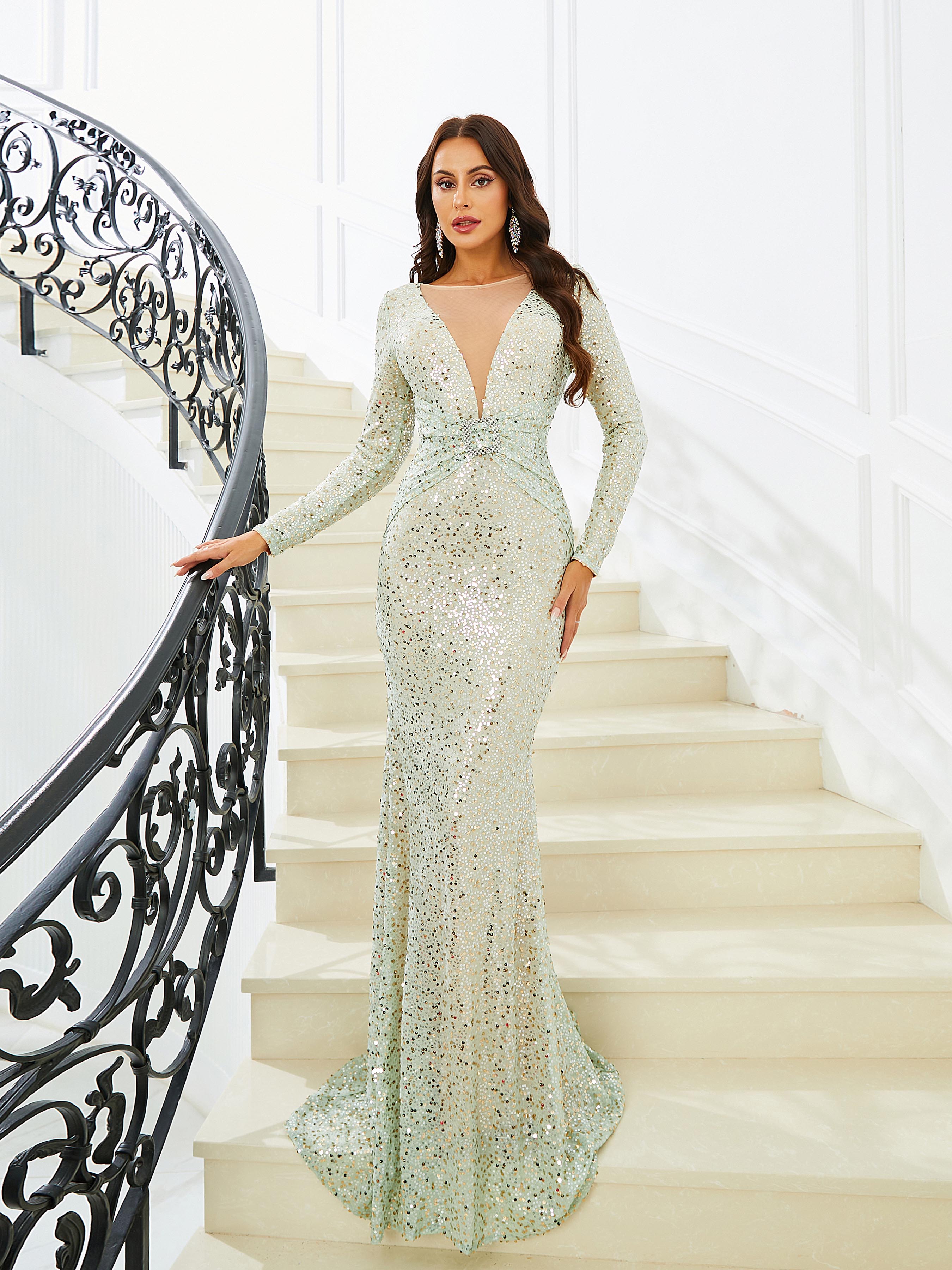 Mermaid Long Sleeve Sequin Evening Dress RJ10577