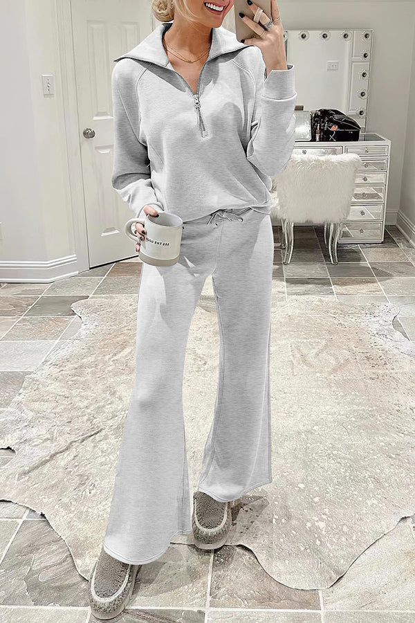 Comfy and Cute Zipper Pullover and Elastic Waist Pocket Lounge Pants Suit