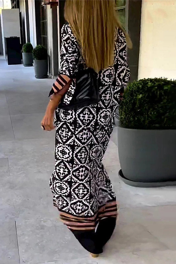 Basically Perfect Geometry Printed Long Sleeve Casual Maxi Dress