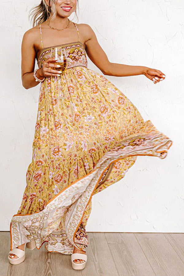 Sunny Day Darling Boho Printed Back Adjustable Tie Maxi Dress