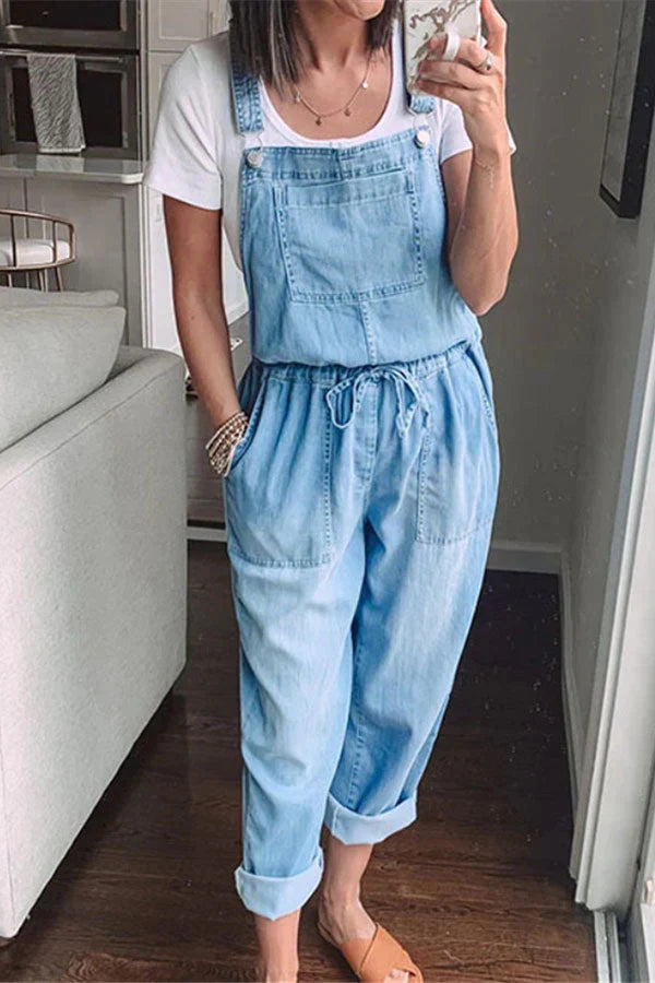 Eleana Casual Drawstring Denim Overalls