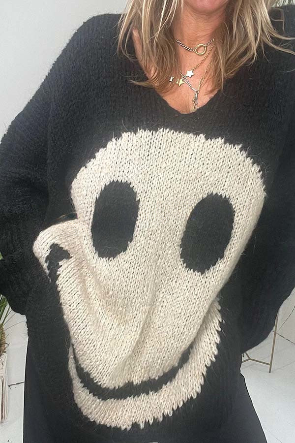 Confidence Is Everything Knit Smiley Face Long Sleeved Sweater