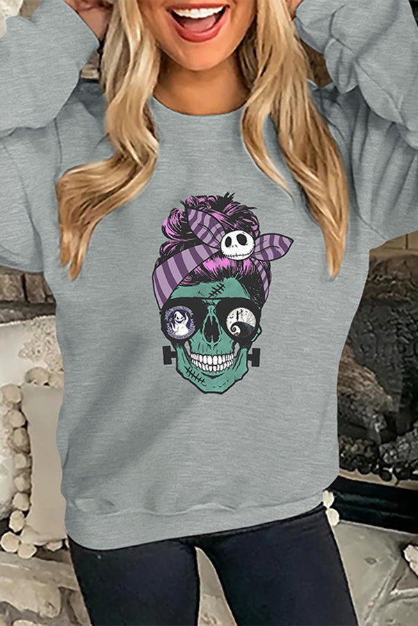 Halloween Creative Printed Round Neck Long Sleeve Sweatshirt