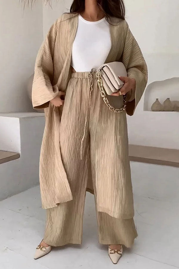 Fashion Long Slit Cardigan Casual Two-Piece Set