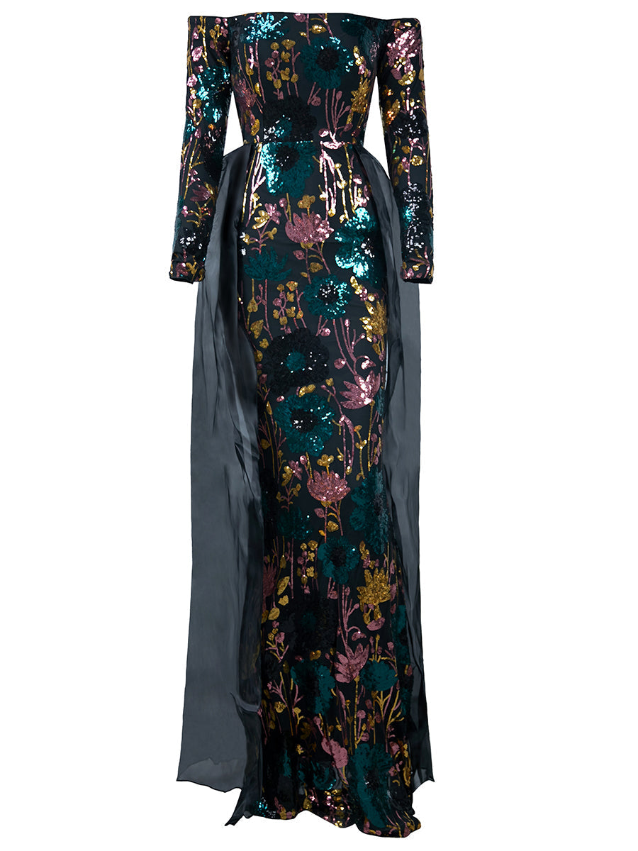 Off Shoulder Multicolor Draped Formal Evening Gown XJ1976