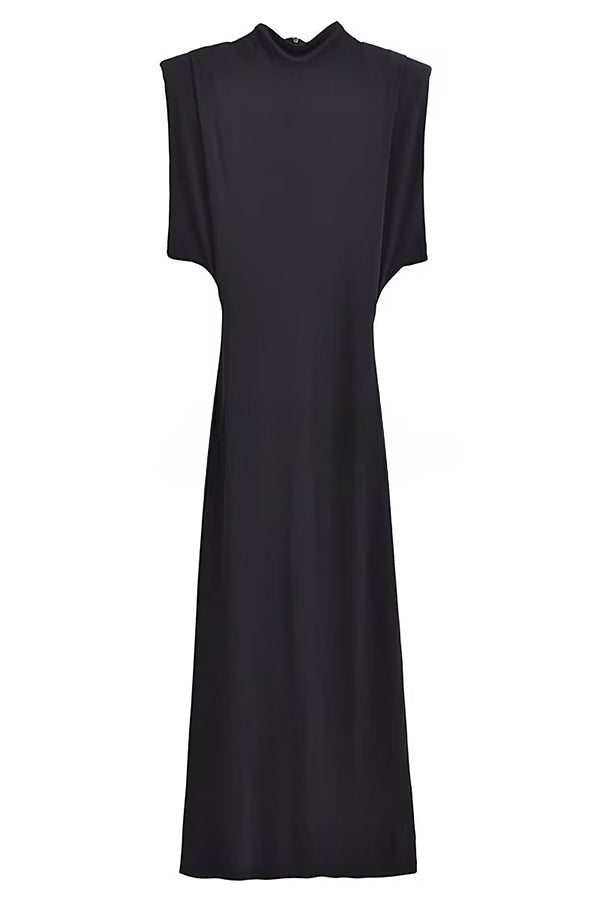 First Taste of Love Mock Neck Padded Shoulder Bodycon Midi Dress