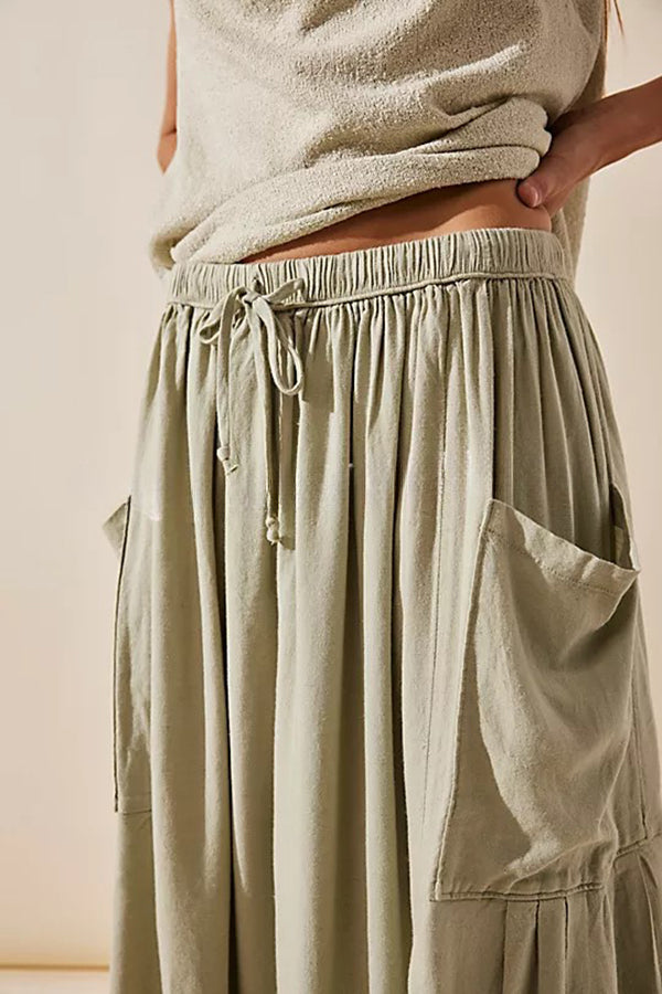 Fashion Temperament Elastic Waist Pleated Wide Leg Pants