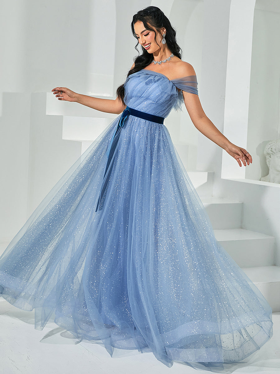 Off Shoulder Tulle Maxi Prom Dress RY40049