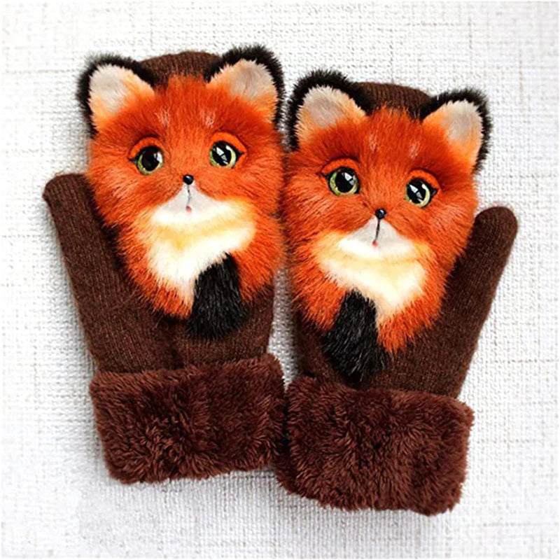 Cartoon plush knitted warm Christmas gloves