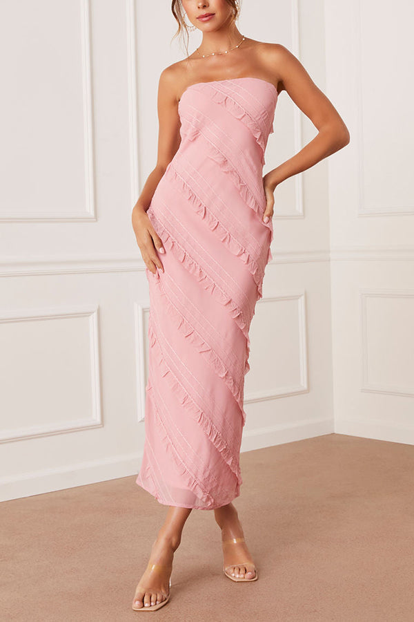 BAYLIE STRAPLESS RUFFLE STITCH MAXI DRESS